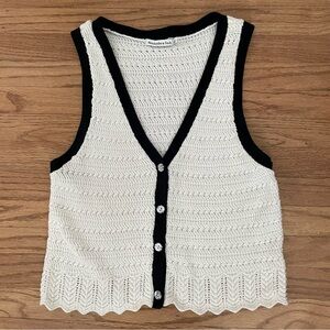Abercrombie & Fitch Cropped Knit Sweater Vest Tank Top Cream & Black Size Large